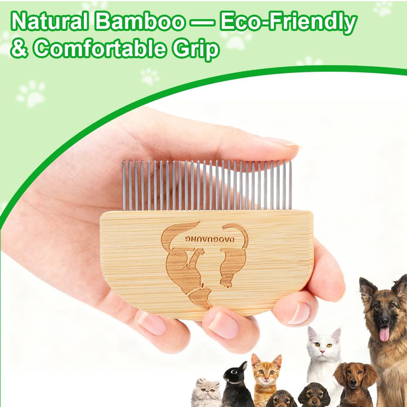 Pet Grooming Combs for Dogs Cats, 2 Pack Bamboo Combs with Wide Fine Teeth for Shedding, Detangling, Flea Removal and Daily Care Two Size