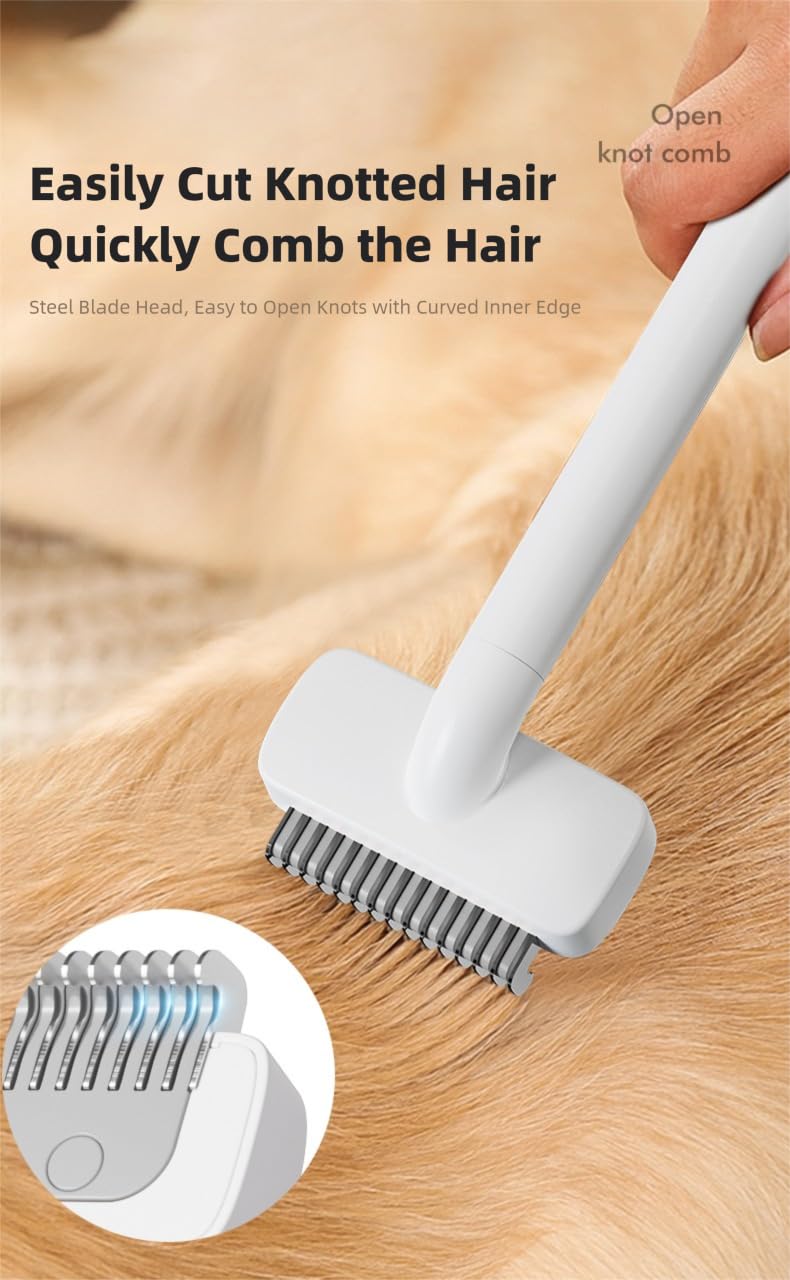 One-Click DeMatting Pet Comb for Small Dogs and Cats,Deshedding Brush, Quick Knot Remover with Stainless Steel Blade, Safe Rounded Edges, Effortless Hair Removal Grooming Tool - PawsPlanet Australia