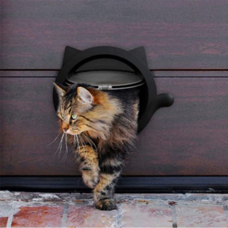 Cyrank Black Cat Door, Magnetic 4 Locking Modes Safe Plastic Automatic Cat Flap Door for Interior Exterior Doors - PawsPlanet Australia