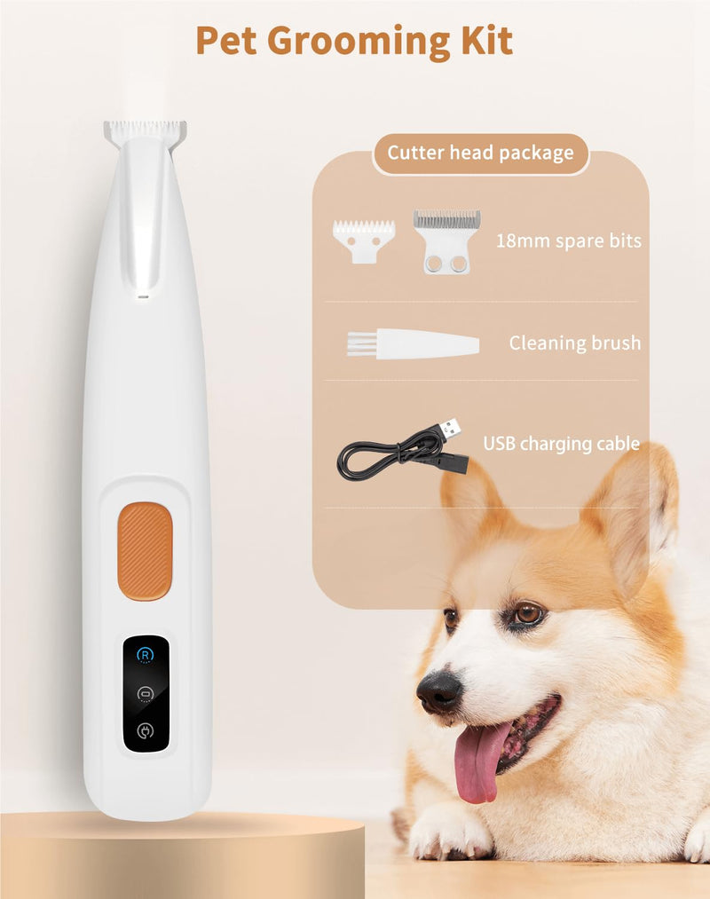 Dog Paw Trimmer with Led Light, 18mm-Blade Electric Dog Clippers for Groomming, Led Display Rechargeable Hair Shaver for Paws, Ears, Face, Rump and Eyes Orange - PawsPlanet Australia