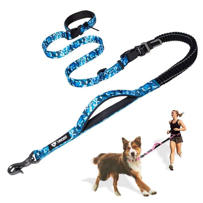 TSPRO Hands Free Dog Leash for Walking Running with Safety Car Seat Belt Shock Absorbing Bungee Dog Leash Heavy Duty with Padded Handle, Tactical Dog Leash for Small Medium Large Dogs (Camo Blue) 56.5 to 72.5 inches/144-185cm Camo Blue