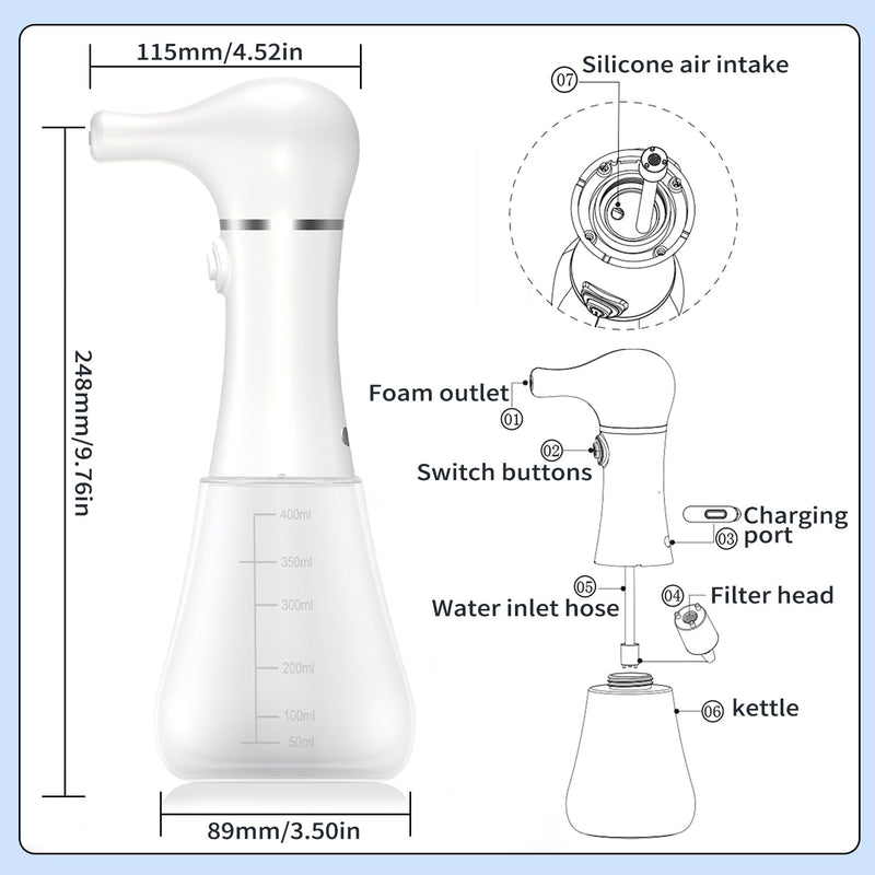Electric Foaming Soap Dispenser,IPX7 Dog Shampoo Sprayer,400ML Capacity Pet Shower Bath Supplies Automatic Foaming Machine for Dog Deep Cleaning,Kitchen Dish Wash,Bathroom Floor Wash,Window Cleaning - PawsPlanet Australia