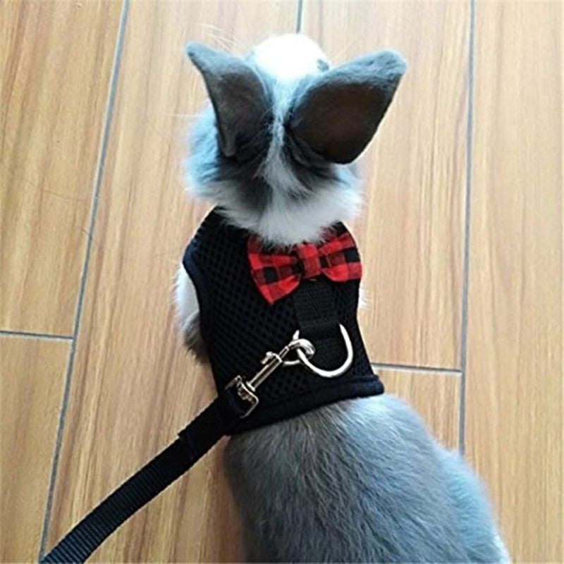 Rabbit Harness with Leash Adjustable Soft Mesh Vest Harness for Bunny Kitten Guinea Pig Rat (L, Black) L - PawsPlanet Australia