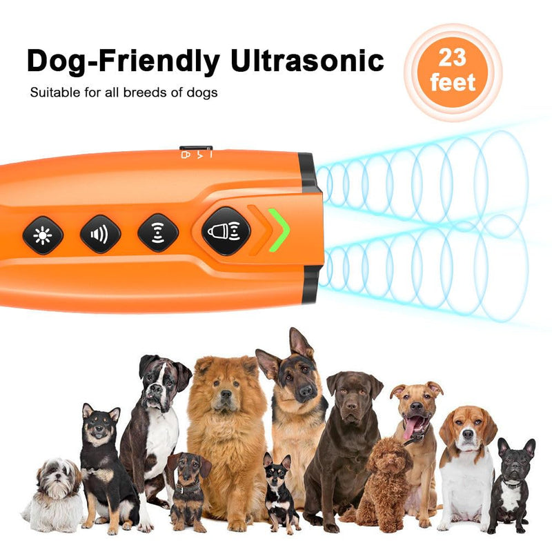 Dog Bark Deterrent Device with 3X Ultrasonic Barking Control and LED Light, Rechargeable Dog Training Tool for Indoor and Outdoor Use Behavior Correct Safe & Humane Orange