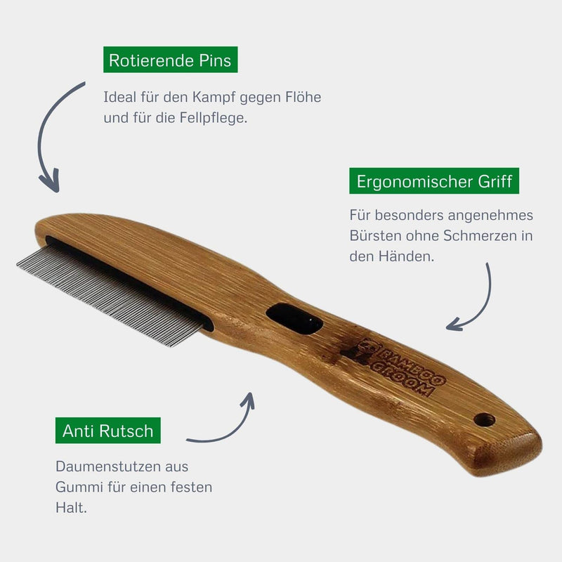 Alcott Bamboo Groom Flea Comb with 77 Rotating Pins for Pets - PawsPlanet Australia