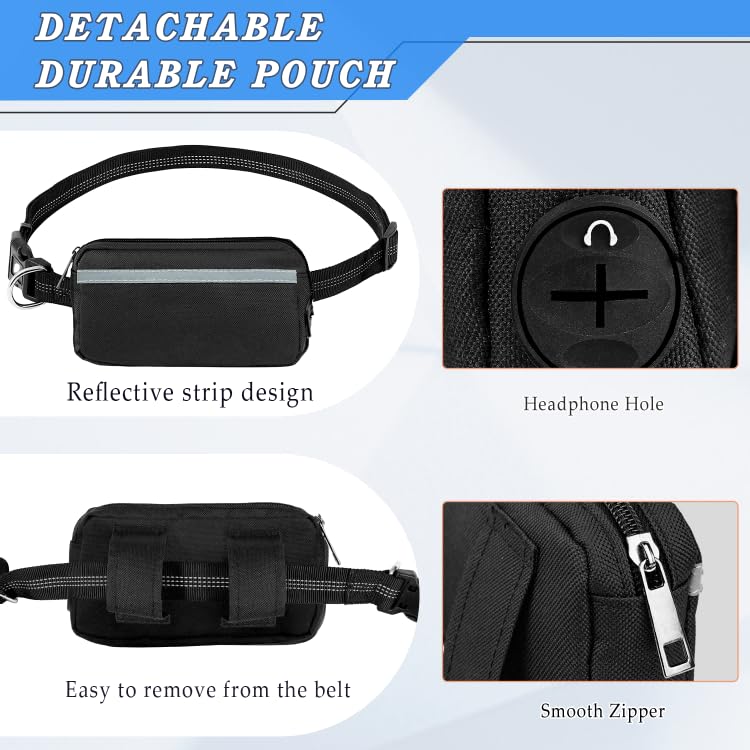 Hands Free Dog Leash with Zipper Pouch, Waist Dog Running Leash with Adjustable Waist Belt and Dual Handle, Reflective Bungee Hands Free Leash for Medium to Large Dogs (Black) Black - PawsPlanet Australia