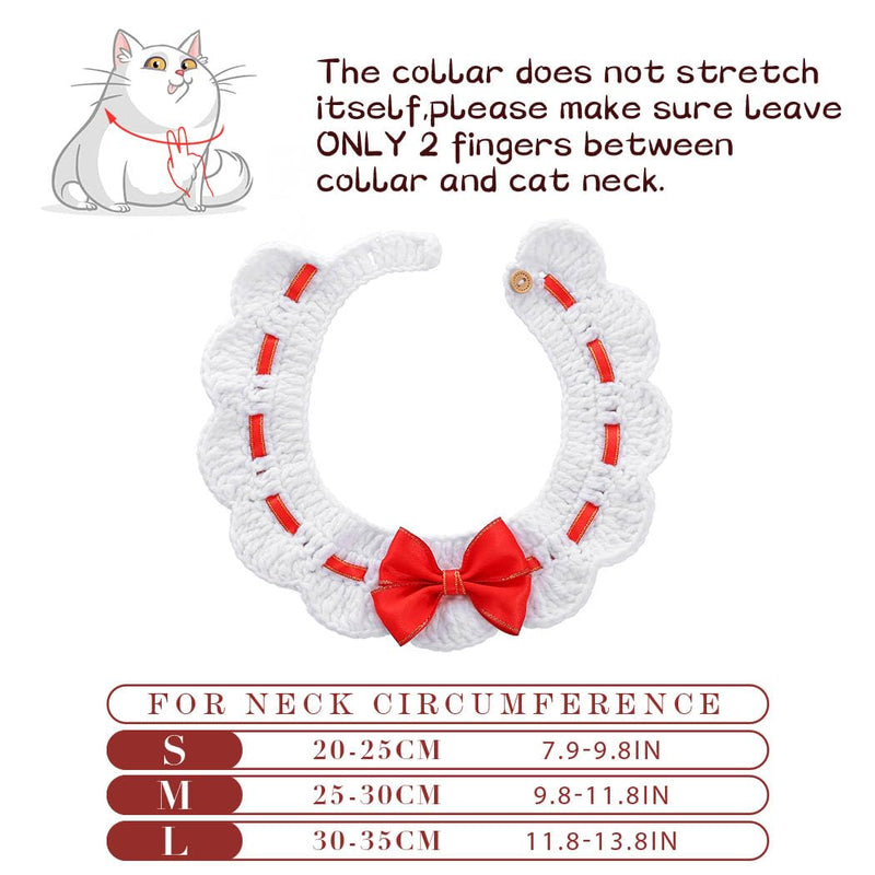 Campsis Bow Cat Collars Knitted Cat Collar with Button Kitten Collar Scarf for Pet Cats (S=7.9-9.8inch) S=7.9-9.8inch - PawsPlanet Australia