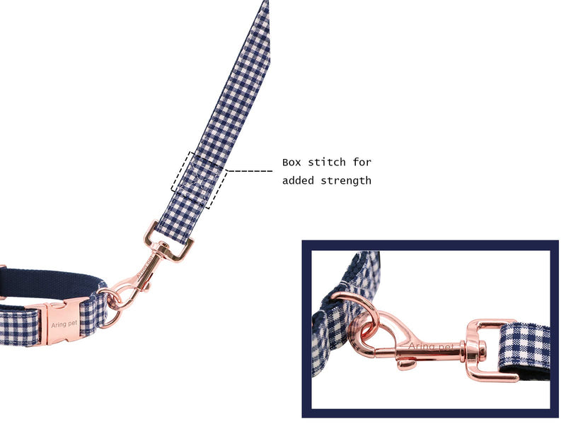 ARING PET Dog Leash, Navy Plaid Cotton Webbing Strong Handmade Walking Leashes for Small Medium Large Dogs-XS XS - PawsPlanet Australia
