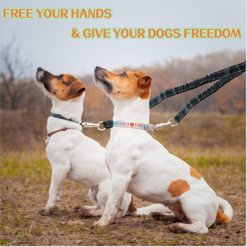 Double Dog Leash for Walking 2 Small Dogs (Up to 33 Lbs Each), Dual Retractable 9.8ft Extendable Strong Nylon Tape Pet Leash with Poop Bags, One-Handed Brake, Pause, Lock (Black) Black - PawsPlanet Australia