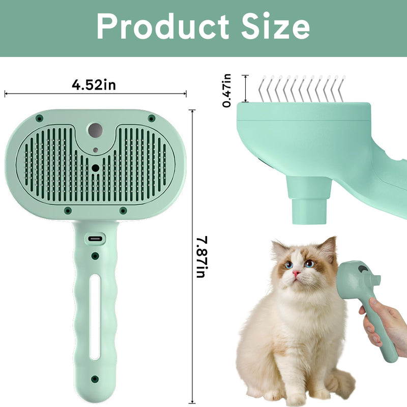 Pet Steam Brush for Dogs & Cats - 2-in-1 Deshedding & Detangling Tool with Steam Spray, Anti-Static Grooming Brush for Long/Short Haired Pets, Waterless Cleaning & Massage(Green) Green - PawsPlanet Australia