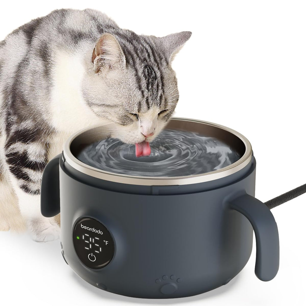 Heated Water Bowl for Outdoor Cats Dogs, Heated Waterer Pet Dog Bowl 304 Stainless Steel, Smart Thermal Bowl for Dogs, Cats, Chickens, 25Watt, Temperature Display 75℉-95℉ - PawsPlanet Australia