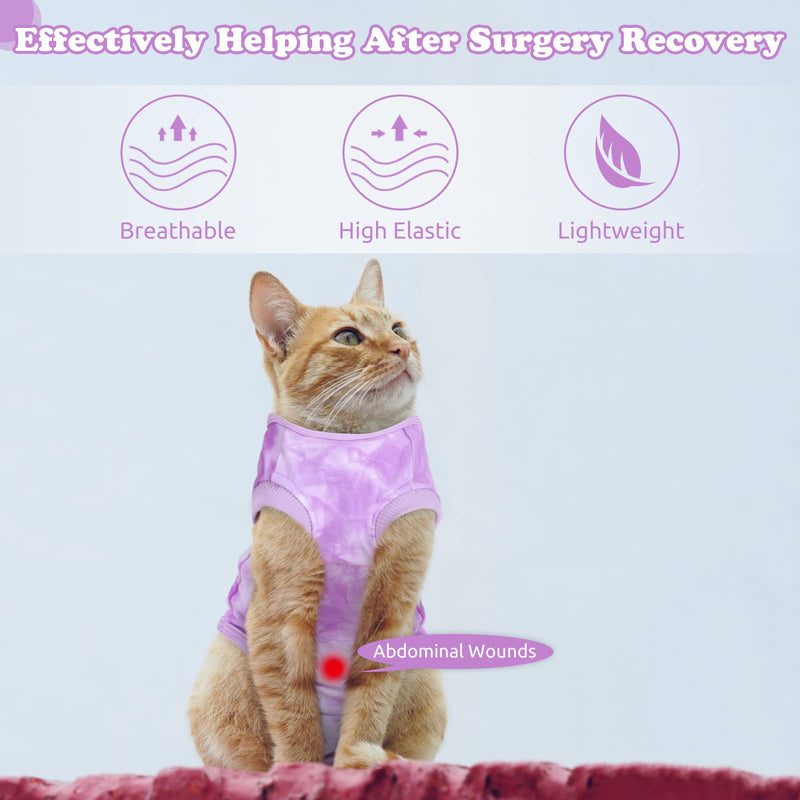 SAWMONG Cat Recovery Suit After Surgery Recovery Shirt Breathable E-Collar Alternative Non-Lick Pet Body Suit (XS, Purple) XS