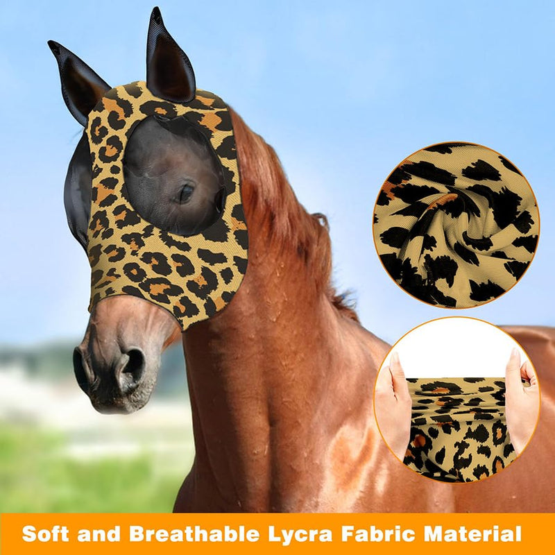 Horse Fly Mask, Stretch Fly Mask, Suitable for Horses with Ears, UV Protection, Pest Control, Comfortable Mesh, No Nose, Fits Medium-Sized Horses (2pcs Medium)
