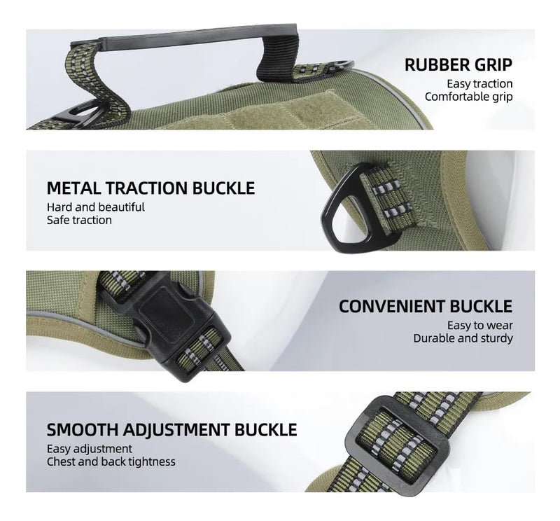 Tactical Dog Harness with Leash for Large Dogs, No Pull Adjustable Dog Harness, Reflective K9 Working Pet Vest for Walking, Training (Army Green, XL) Army Green - PawsPlanet Australia