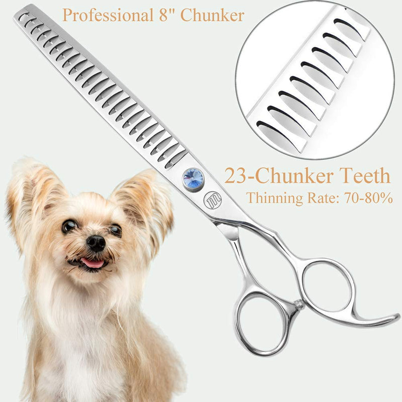 Professional Dog Grooming Curved Straight Thinning/Blending/Chunking Scissors Kit JP-440C Stainless Steel Pet Cat Hair Cutting/Trimming Shears Silver (8" (23-Tooth)) 8" (23-Tooth) - PawsPlanet Australia