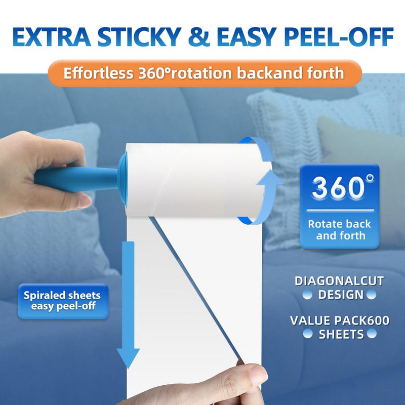 Mucilaginator Pet Hair Adhesive Roller，Removable Cleaning Tape Brush Paper Hair Replacement Roller, 600 Sheet Value Set Roller for Furniture, Clothing and More,Pet Lovers Dogs and Cats - PawsPlanet Australia
