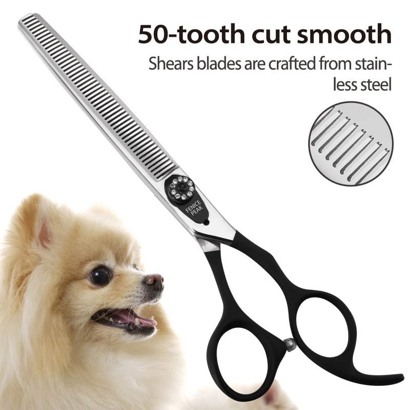 Fenice Peak 7.5'' Dog Thinning Scissors For Grooming 440C Stainless Steel Black Non-Slip Handle Sharp Blades Professional Pet Trimming Scissors for Cats Thinning Rate 35% Thinning Shear 7.5'' - PawsPlanet Australia