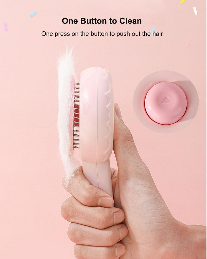 Cat Brush, Gemnbo Cat Dog Bursh for Shedding with Release Button, Deshedding Brush for Cats and Dogs at Home with Waterproof 140° Bent Curved Massage Needles Pink - PawsPlanet Australia