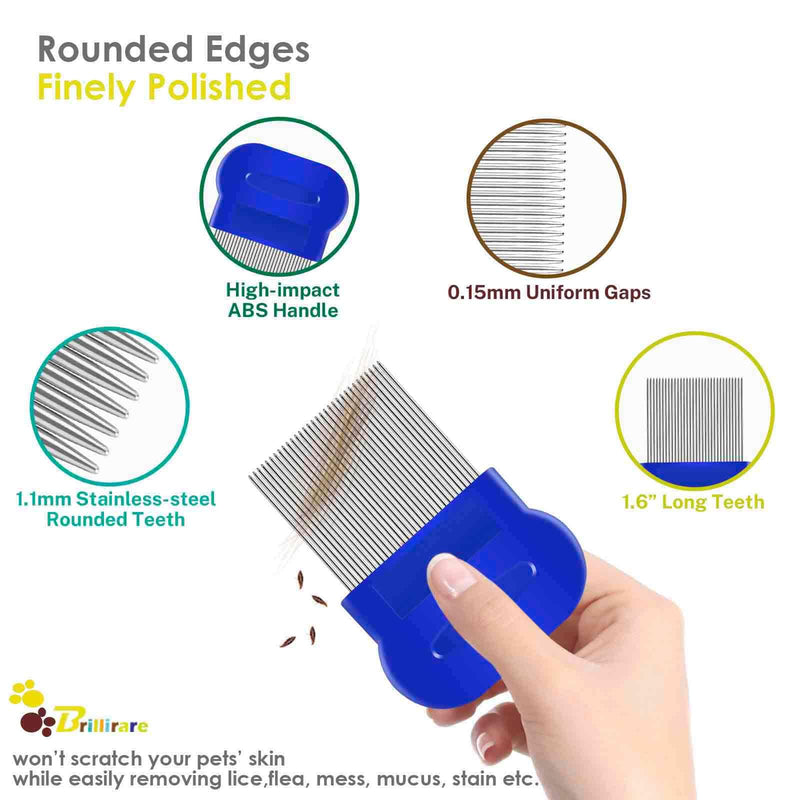 3 Pack Dog Grooming Comb, Flea Lice Pet Combs, Stainless Steel Cat Combs with Rounded Teeth, Professional Metal Tear Stain Remover, Dematting Tool for Small, Medium & Large Pets - PawsPlanet Australia