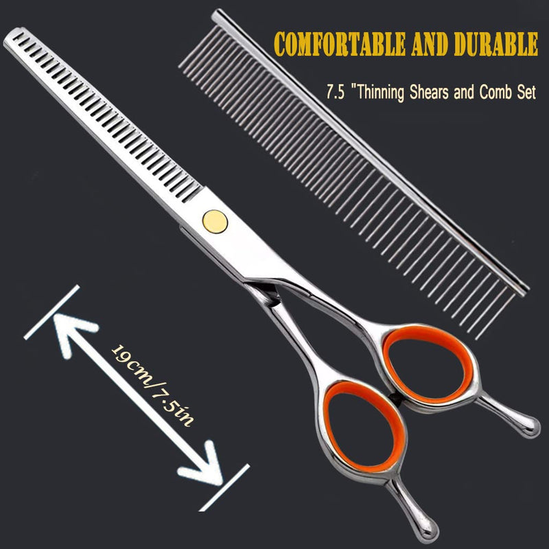 AIRY 7.5" Professional Thinning Shears Dog Grooming Blending Scissor, 20%-30% Thinning Rate Pet Grooming Thinner Blender Shears Set Includes No Traces Scissors & Steel Comb Right and Left Handers - PawsPlanet Australia