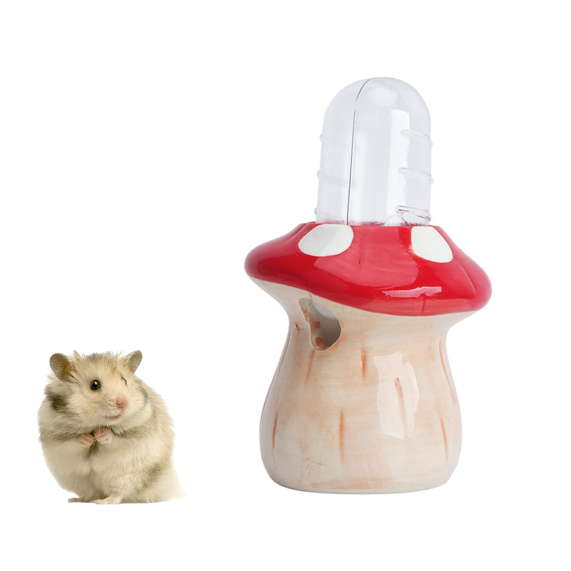 RUIAN Mushroom Hamster Water Bottle with Stand- 60ml Leakproof Ceramic Water Dispenser with Stainless Steel Nozzle for Hamsters, Chinchillas, Small Animal Cages (Red) - PawsPlanet Australia