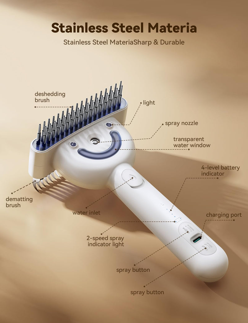 Dog Brushes for Grooming with Steam, FeelNeedy Dual-Sided Dematting & Deshedding, Safe Non-Deforming Steel Pins, Undercoat Rake for Long-Haired Dogs & Cats with Medium-Thick, Tangled, Shedding Coats