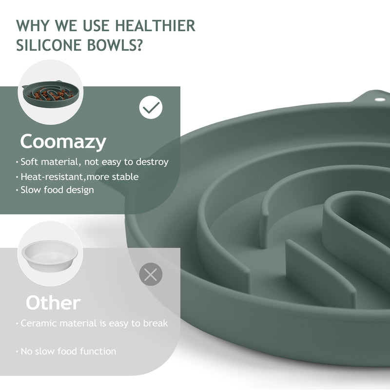 Coomazy Silicone Slow Feeder Dog Cat Bowls, Interactive Puzzle Toy for Pets Food Training, Keeps Dogs Cats Busy, Prevents Puppy Kitty Overeating (Dark Green, Medium: 1.4Cup) Dark Green