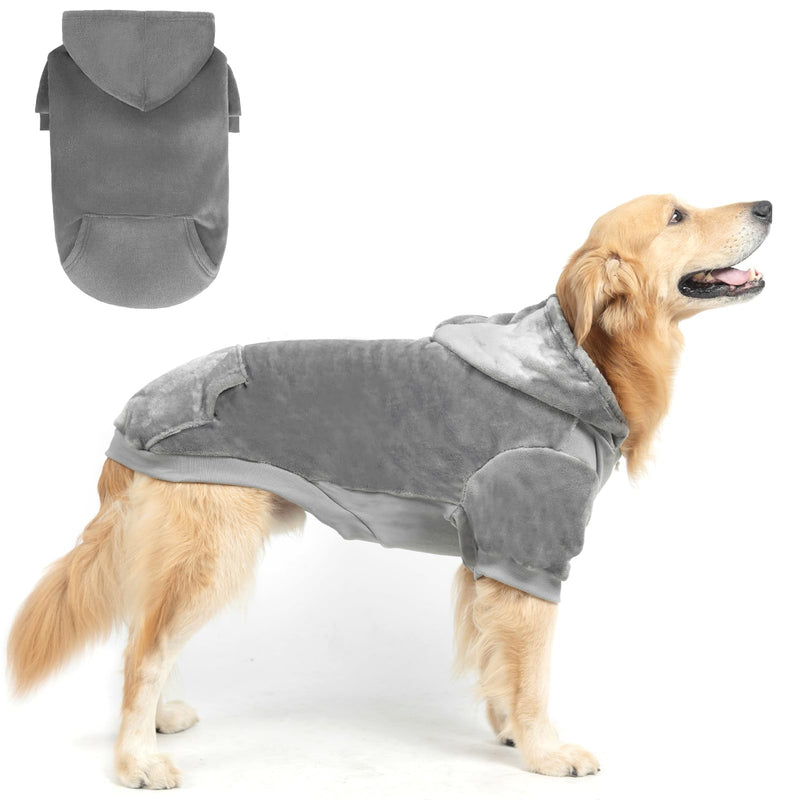 EXPAWLORER Flannel Basic Dog Hoodie - Warm Soft Dog Sweater with Leash Hole and Pocket, Dog Cold Weather Clothes, Dog Winter Coat, Fall Sweatshirt for Large Dogs Boys Girls, Grey XL X-Large