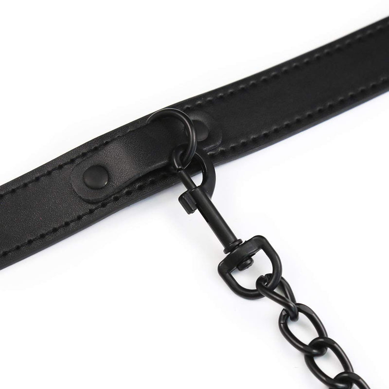 Leather Choker Collars for Men Women Detachable Leash Chain Durable Leather Collar with Alloy Buckle Black - PawsPlanet Australia