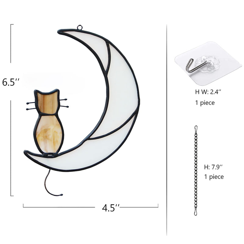 Orange Tabby Cat On Moon Stained Glass Window Hangings,Tabby Cat Decoration suncatcher Hanging Ornament Gift for Mom,Cat Memorial Gifts for Cat Lovers, Pet Loss Sympathy Gift (Yellow) Yellow - PawsPlanet Australia
