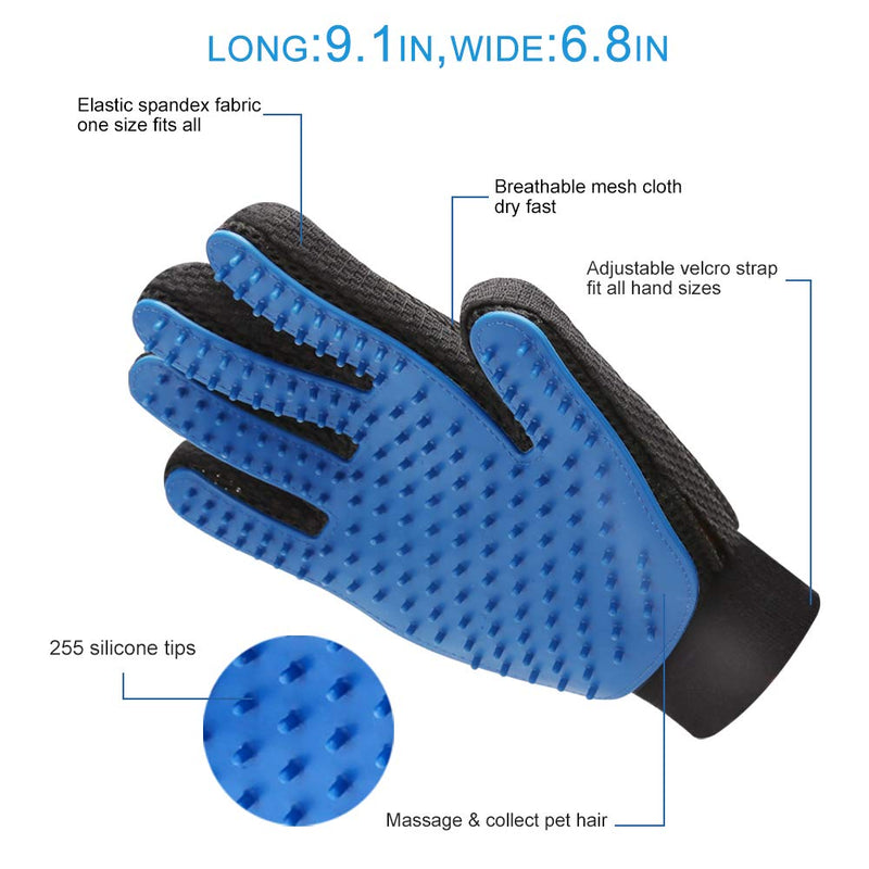 2PCS Pet Grooming Glove, Dog Brush Glove, Gentle Deshedding Brush Glove,Mess-Free Grooming Efficient Pets Hair Remover Mittens Washing Gloves for Short and Long Hair Dogs & Horses & Cats (Blue) - PawsPlanet Australia