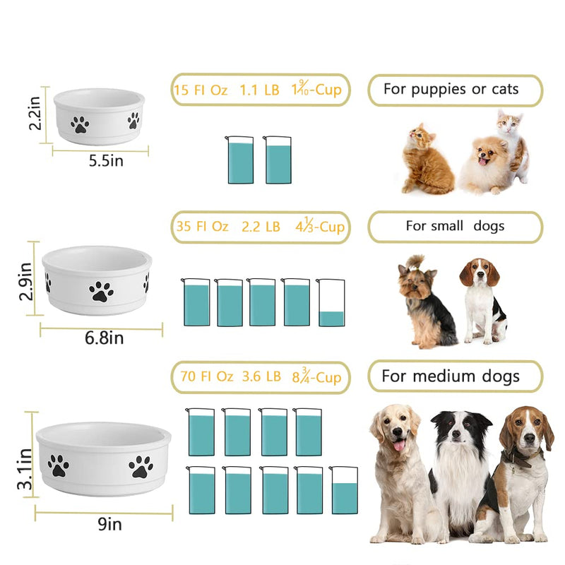 Sweejar Ceramic Dog Bowls with Paw Pattern, Dog Food Dish for Small Dogs, Porcelain Pet Bowl for Water 16 Fl Oz (Beige) Beige Dog Paw Pattern, 2Cups (16 Fl Oz) - PawsPlanet Australia