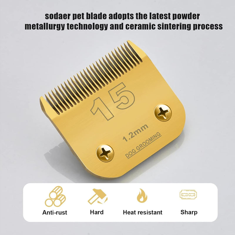2 Packs #15 Clipper Blade Dog Grooming Compatible with Wahl/Oster Dog Clippers 3/64" 1.2mm Cut Length(Gold) - PawsPlanet Australia
