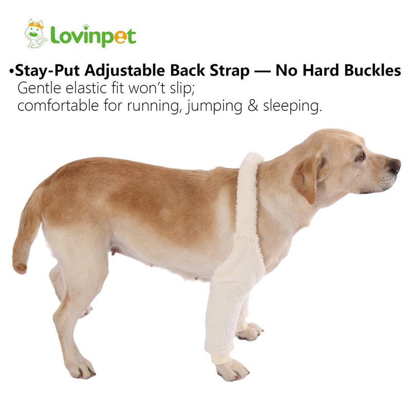 LovinPet Dog Front Leg Warmers for Medium Large Dogs, Double-Sided Fleece Elbow & Knee Sleeve, Adjustable Recovery Leg Protector, Anti-Lick, Anti-Chafe, Cold Weather Keep Warm, White, L