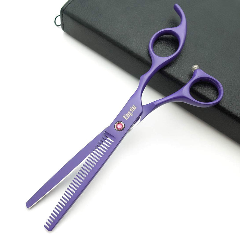 7.0in. Matt Purple Professional Pet Grooming Scissors Set,Straight & Thinning & Curved Scissors Set with Comb,case,A429 7 inches 7 Inches Purple Set