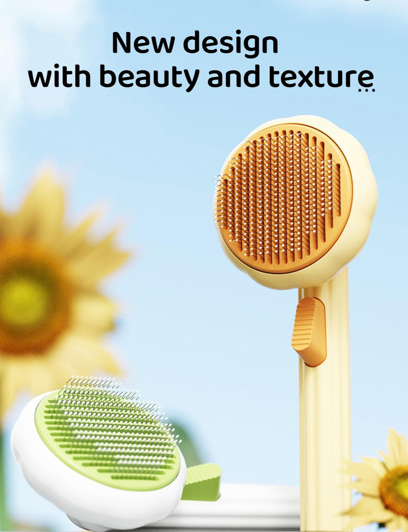 Cat Brush with Release Button, Pet Comb for Shedding and Tangles, Dog Hair Brush for Long and Short Hair, Grooming Tool for Removing Fleas and Fur Knots, Yellow ABS Plastic - PawsPlanet Australia