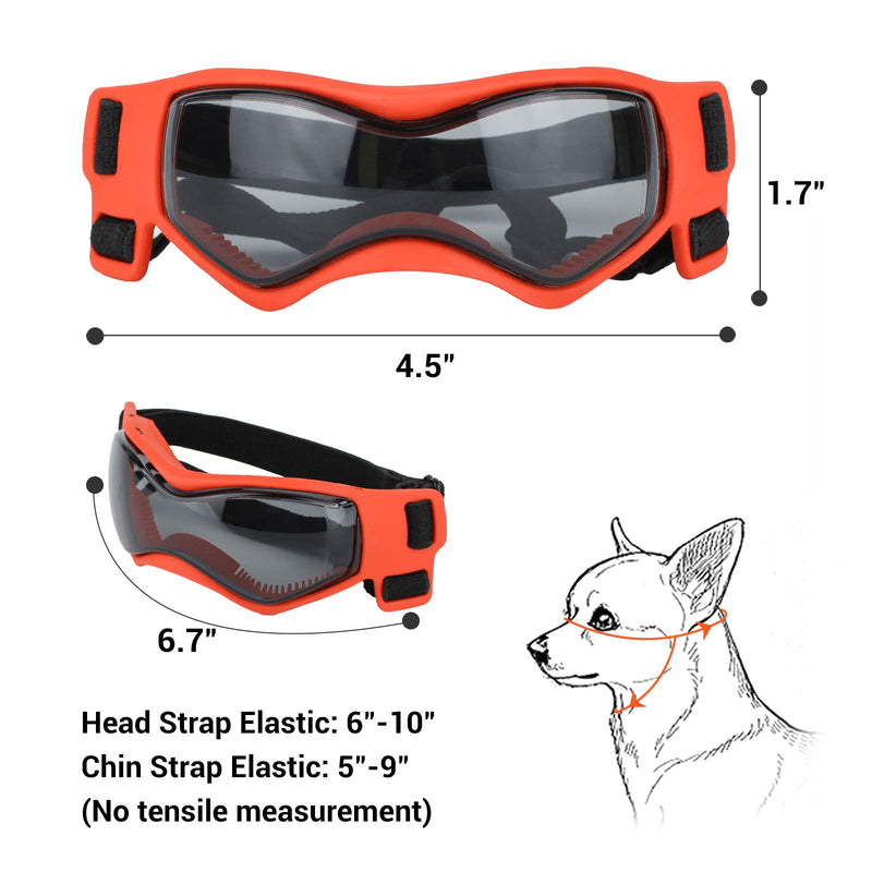 Dog Goggles Small Breed, Dog Sunglasses Small Breed Dog Eye Sun Light Protection, UV Protection Goggles for Dog with Adjustable Straps, Small Orange