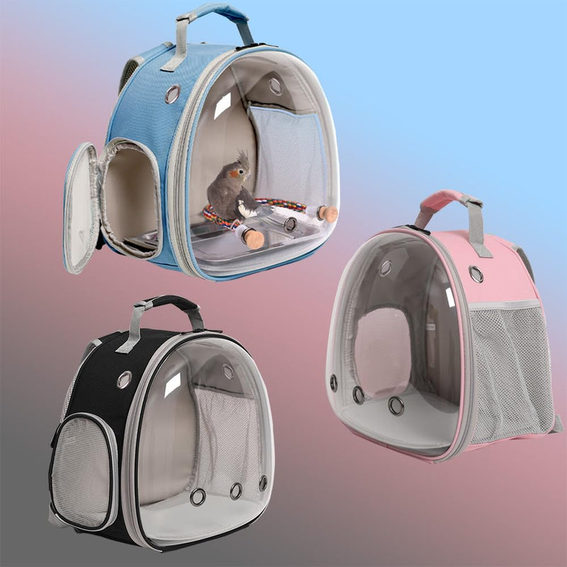 Small Bird Travel Backpack Carrier Cage, Backpack to Transport Backpack Carrier with Metal Tray Stand Perch for Parakeet Cockatiel Budgies Vet Carry Bag Blue Clear Bubble - PawsPlanet Australia