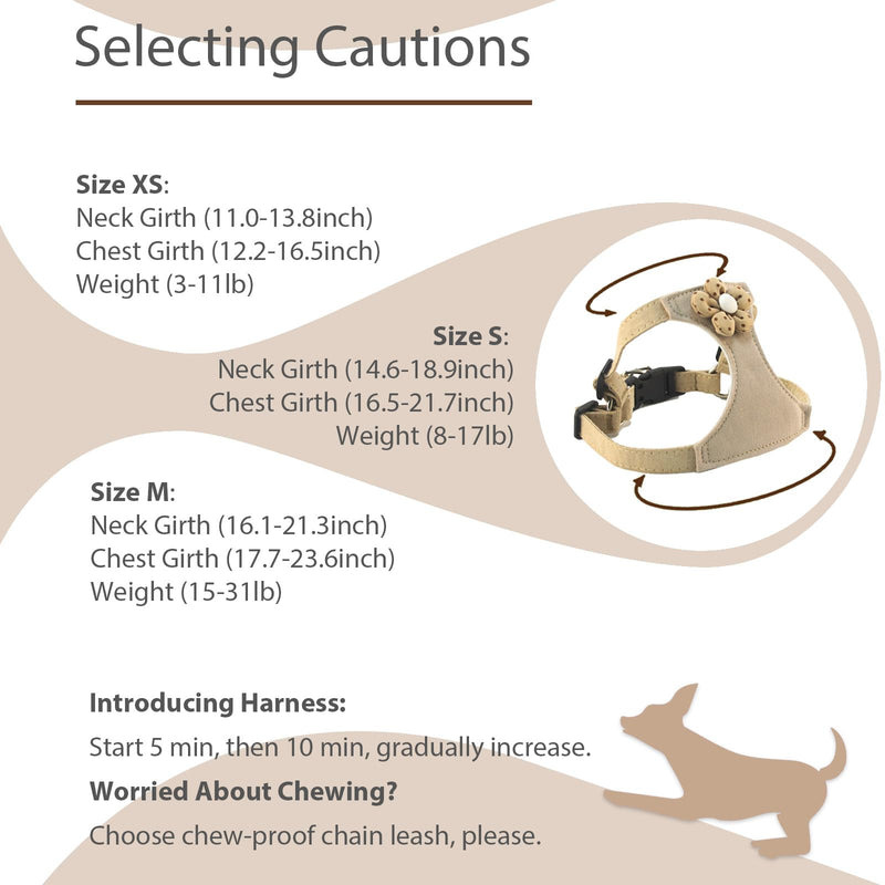 Flower Dog Harness with Leash Set, Cute Soft Puppy Harness for Small Girl Boy Dogs, No Pull No Choke Escape Proof Pet Harnesses, Brown S - PawsPlanet Australia