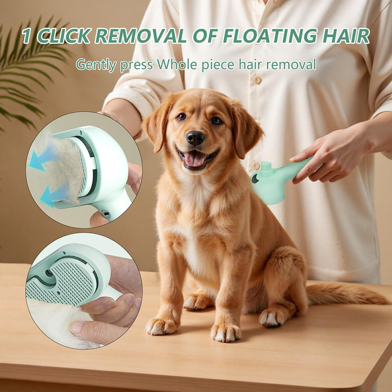 Pet Steam Brush for Dog and Cat，3 in 1 Spray Hair Removal Comb，Steam for Shedding & Grooming，Water Brush for Long and Short Haired Pets Remove Tangled Loose Hairs (Green) Green - Empty Bottle - PawsPlanet Australia