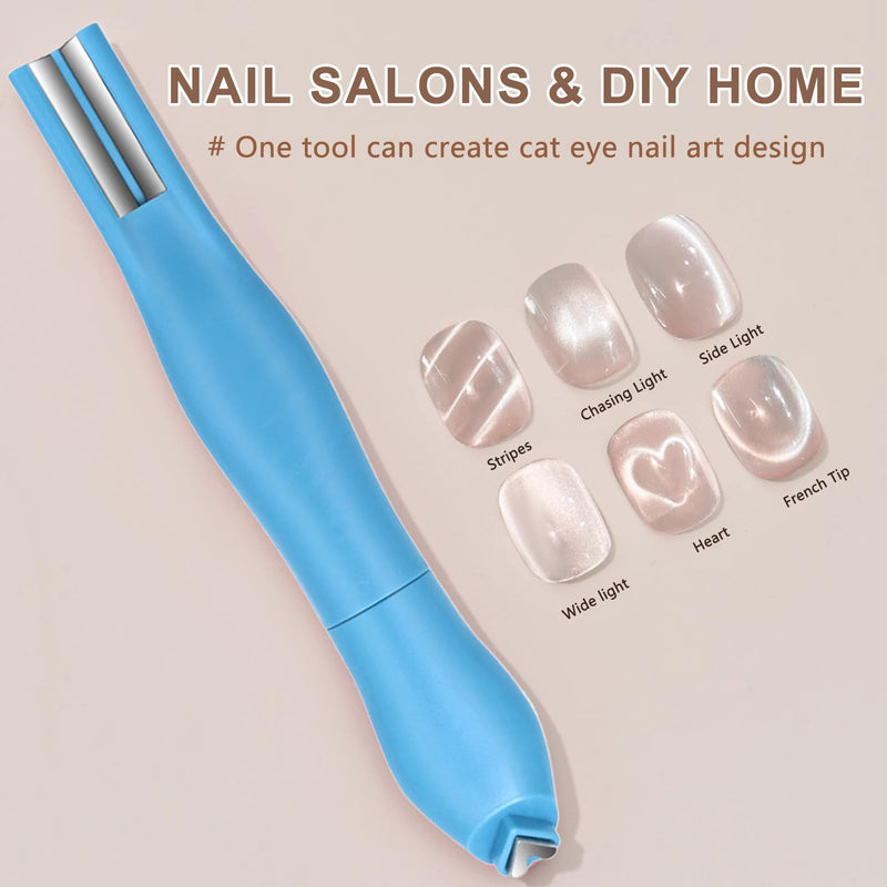 3 In 1 Cat Eye Nail Magnet Tools, Heart & Round Designs Multifunctional Magnetic Stick, Cat Eye Gel Polish Heart Nail Magnets for Nails Accessory for Home DIY, Salon & Studio (Blue) Blue - PawsPlanet Australia