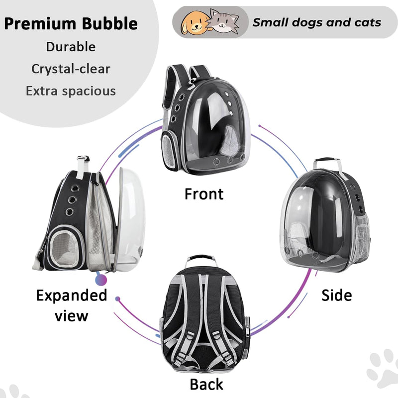 Cat Carrier Backpack, Expandable Cat Carrier Backpack, Ventilated Cat Bubble Backpack for Pet, Pet Carrier for Travel Hiking Walking Camping (Black, Front Extension) Black - PawsPlanet Australia
