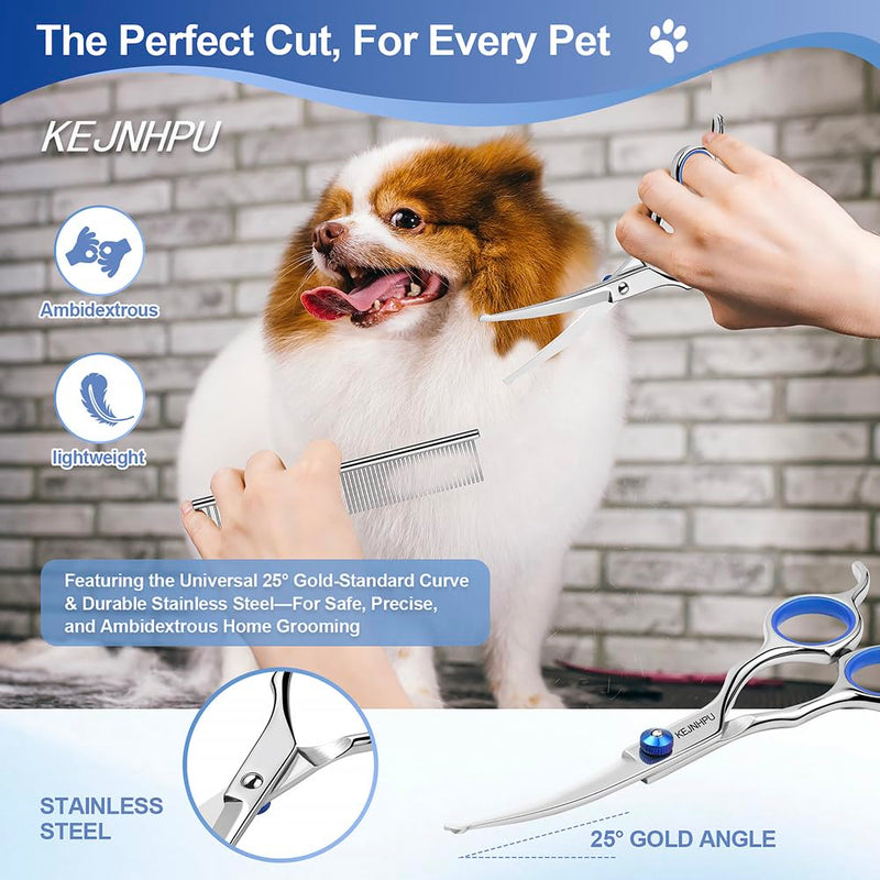Professional Dog Grooming Kit 6.8 Inches, Curved Dog Grooming Scissors with Safety Round Tips, Dog Scissors for Grooming for Face, Paws & Ears at Home - Right & Left Handed - PawsPlanet Australia