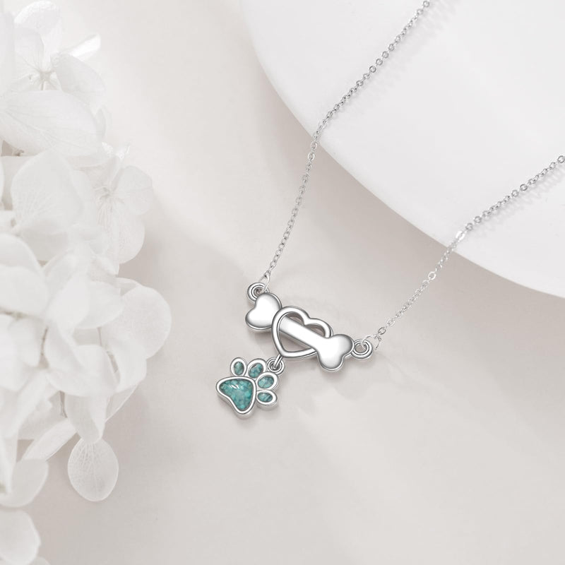 Paw Print Necklace Sterling Silver Dog Cat Paw Pendant Necklace Pet Paw Heart Jewelry Gifts for Women - PawsPlanet Australia