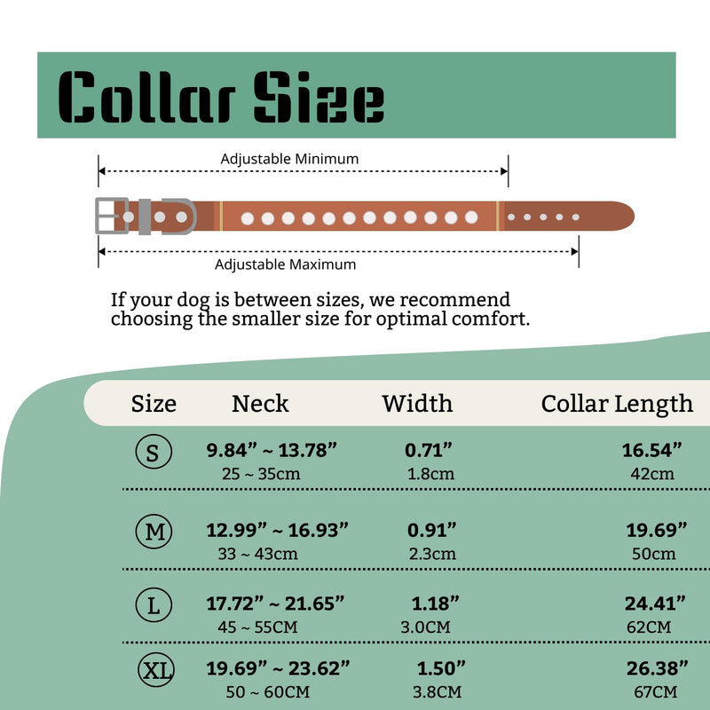 Premium Genuine Leather Dog Collar with Unique Rivet Detail - Durable, Adjustable, & Stylish & Comfortable Wear for All Breeds - Red Brown M (12.99~16.93") - PawsPlanet Australia