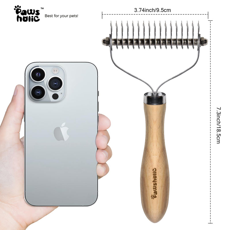 Undercoat Rake for Dogs - Professional Pet Shedding Dematting Comb with Wood Handle, Stainless Steel Blades for Pet Cats Dogs Matted Hair Tangles Removing 2 Sides Dematting Comb - PawsPlanet Australia