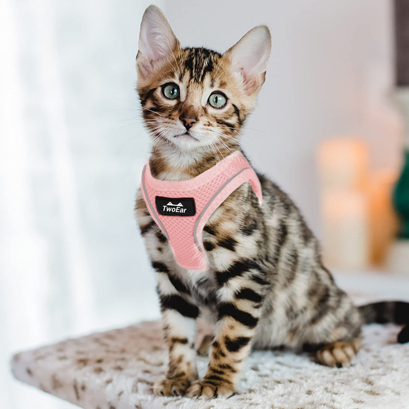 TwoEar Cat Harness Escape Proof, Soft Dog Vest Harness Adjustable, Breathable Mesh Step-in Puppy Walking Jacket Reflective Easy Control for Extral Small Pets for Outdoor Walking (XXXS, Pink) XXXS(Neck:10.2-11.4"/Chest:11.4-12.6") - PawsPlanet Australia