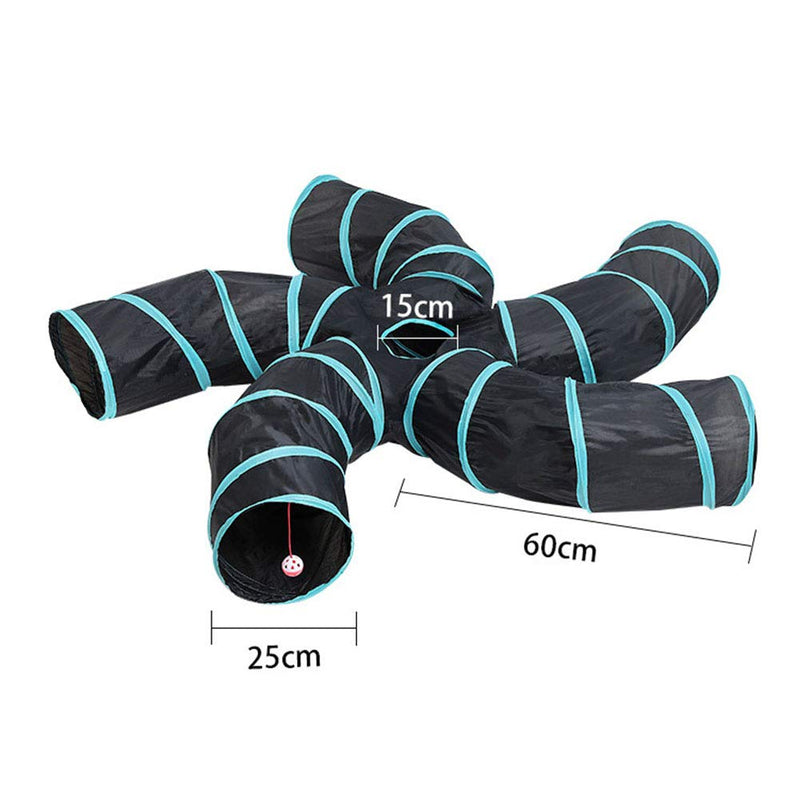 iHOO Cat Tunnels Crinkle Play Toys Collapsible Tube with Ball Maze Cat House Pet Interactive for Cat Puppy Kitten Rabbit S-5-Way Tunnel - PawsPlanet Australia