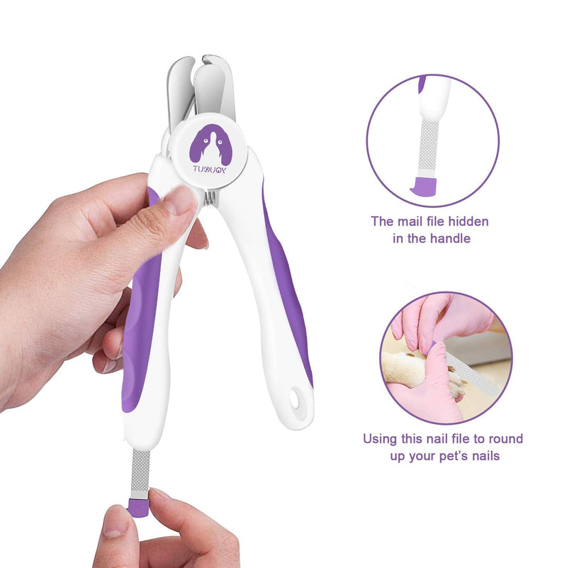 Dog Nail Clippers and Trimmers,Professional Grooming Tool with Safety Guard to Avoid Over Cutting,Free Nail File,Razor Sharp Blade,Sturdy Non Slip Handles for Large and Small Animals (Purple) Purple - PawsPlanet Australia