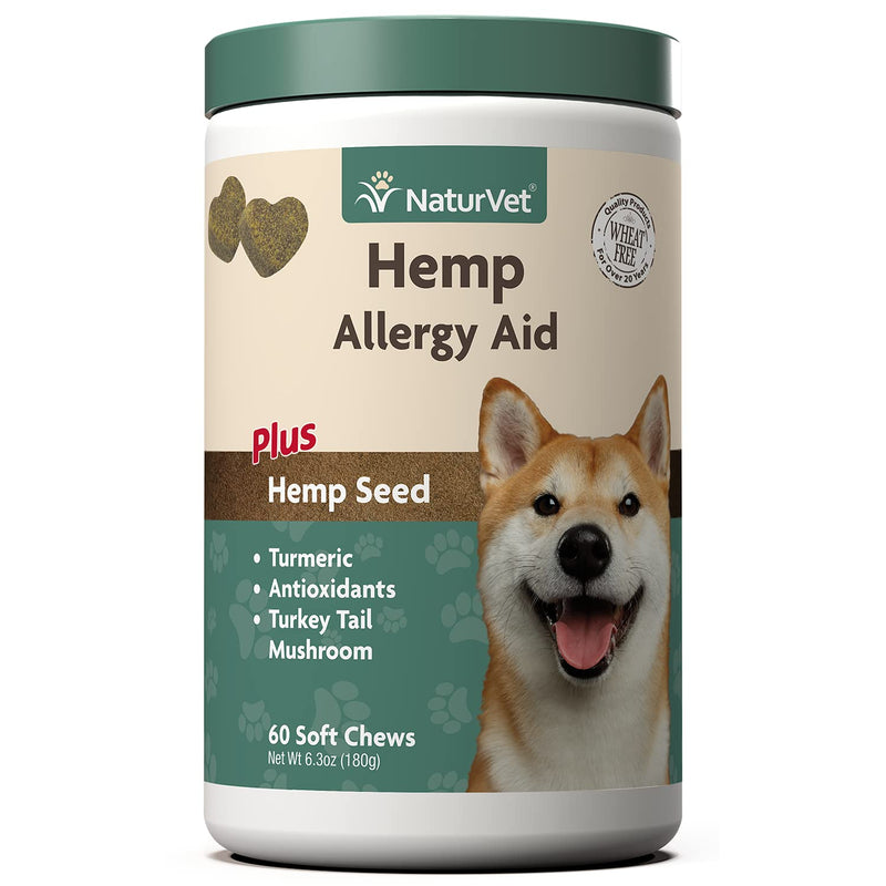 NaturVet Hemp Allergy Aid Supplement for Dogs, Hemp Seed, Antioxidants, Omegas, Dha & Epa for Healthy Skin & Respiratory Health, 60 Count